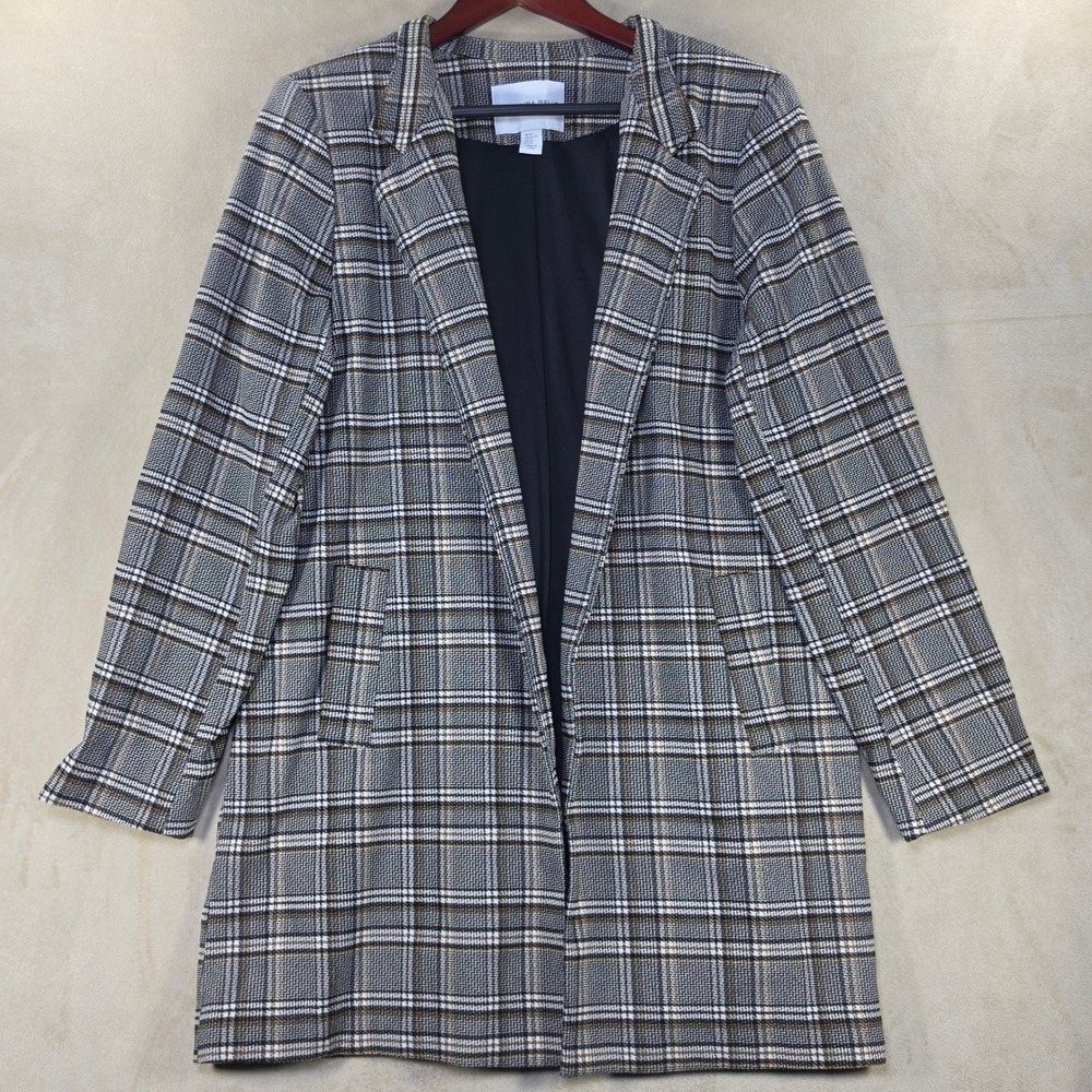 Carolina Belle Montreal Grey Plaid Open Front Longline Blazer XL